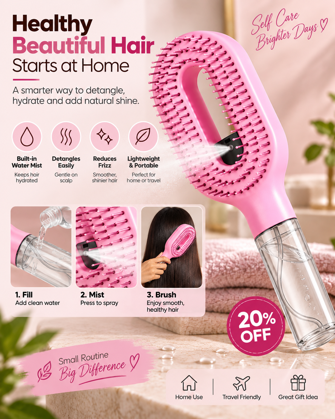 2-in-1 Spray Detangling Hair Brush.